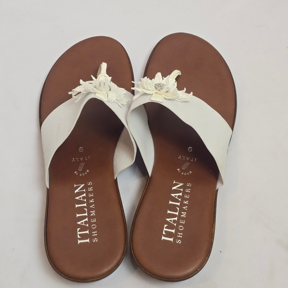 Italian Shoemakers Womens White Floral Rhinestone Thong Sandals Made in Italy 9 - Picture 2 of 12
